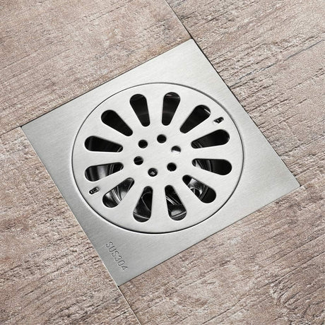 Wahkit Drains Wahkit 4" Chrome Floral Round Floor Drain in Stainless Steel - K-D501