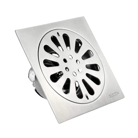 Wahkit Drains Wahkit 4" Chrome Floral Round Floor Drain in Stainless Steel - K-D501