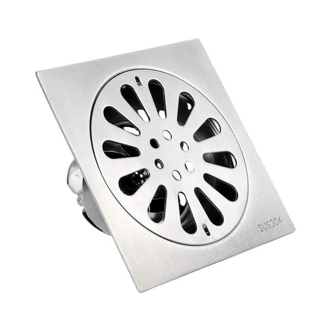 Wahkit Drains Wahkit 4" Chrome Floral Round Floor Drain in Stainless Steel - K-D501