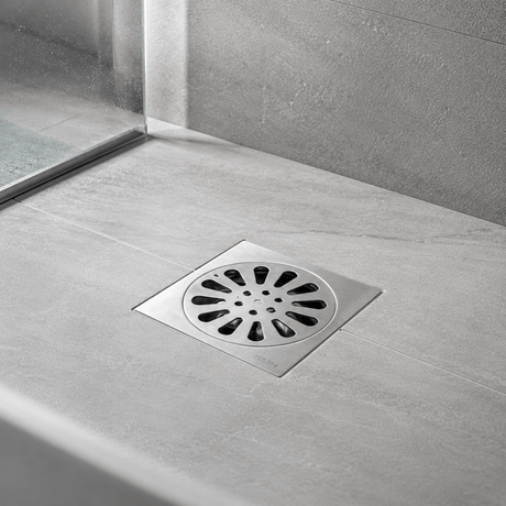 Wahkit Drains Wahkit 4" Chrome Floral Round Floor Drain in Stainless Steel - K-D501
