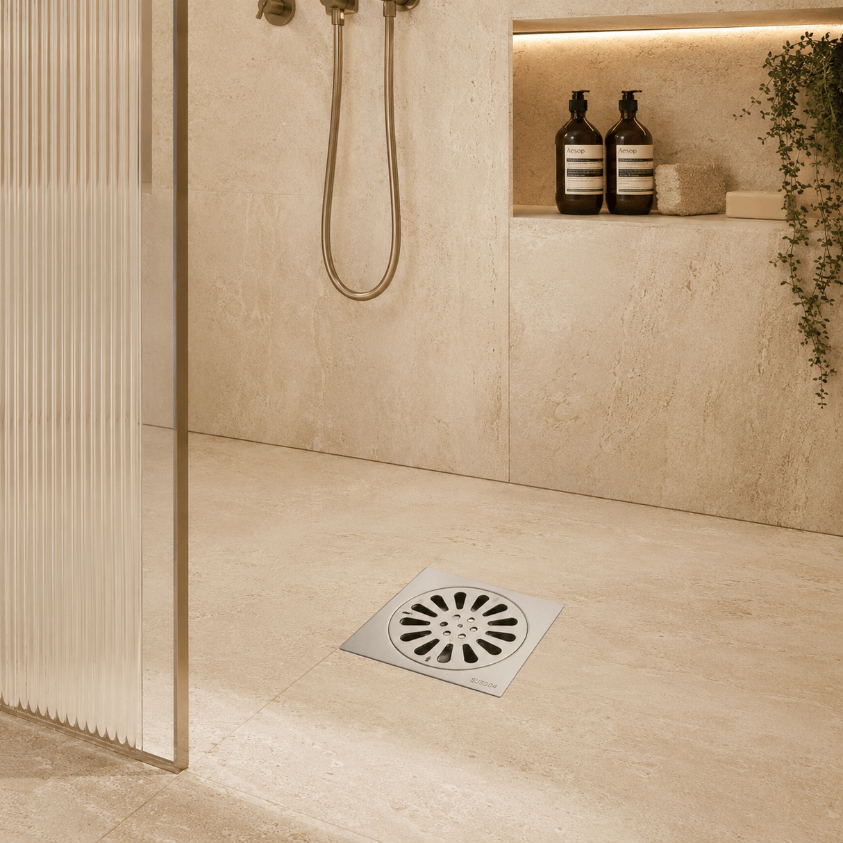 Wahkit Drains Wahkit 4" Chrome Floral Round Floor Drain in Stainless Steel - K-D501