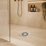 Wahkit Drains Wahkit 4" Chrome Floral Round Floor Drain in Stainless Steel - K-D501