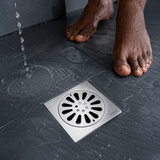 Wahkit Drains Wahkit 4" Chrome Floral Round Floor Drain in Stainless Steel - K-D501