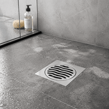 Wahkit Drains Wahkit 4" Chrome Round Grid Floor Drain in Stainless Steel - K-D426