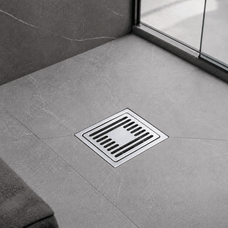 Wahkit Drains Wahkit 4" Chrome Square Grid Floor Drain in Stainless Steel - K-D425