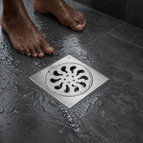 Wahkit Drains Wahkit 4" Chrome Swirl Round Floor Drain in Stainless Steel - K-D470