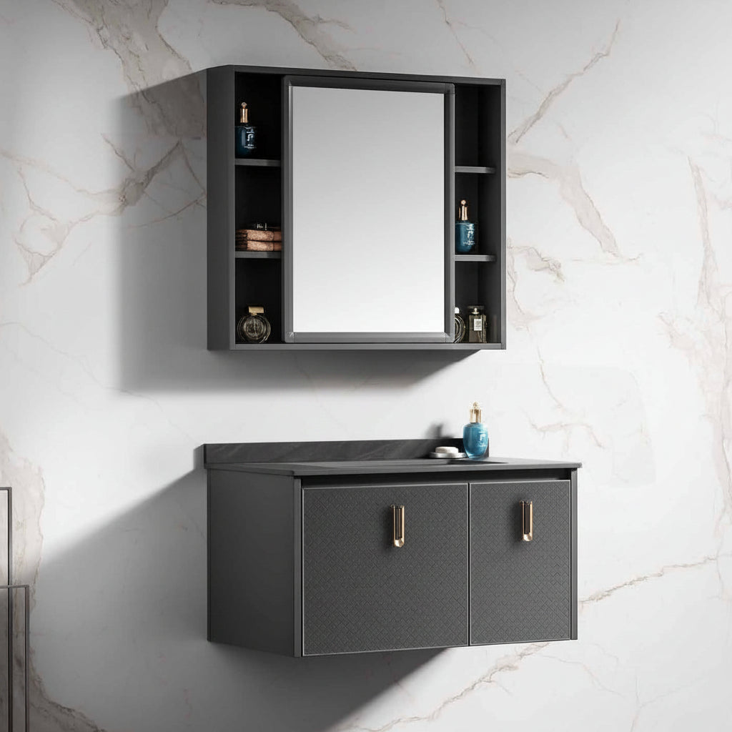 Wahkit Bathroom Vanity & Cabinets Wahkit Black Accent PVC and Marble Bathroom Vanity with Mirror 600mm - K-9631C