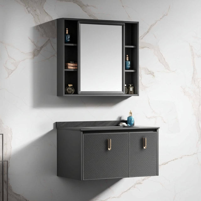 Wahkit Bathroom Vanity & Cabinets Wahkit Black Accent PVC and Marble Bathroom Vanity with Mirror 600mm - K-9631C