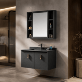 Wahkit Bathroom Vanity & Cabinets Wahkit Black Accent PVC and Marble Bathroom Vanity with Mirror 600mm - K-9631C