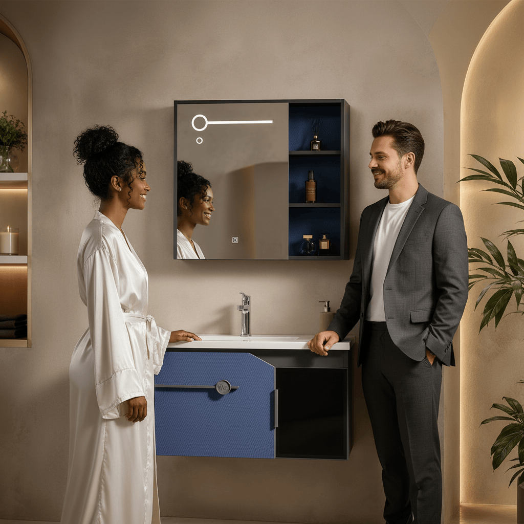Wahkit Bathroom Vanity & Cabinets Wahkit Blue Accent PVC Bathroom Vanity with Mirror 600mm - K-9625