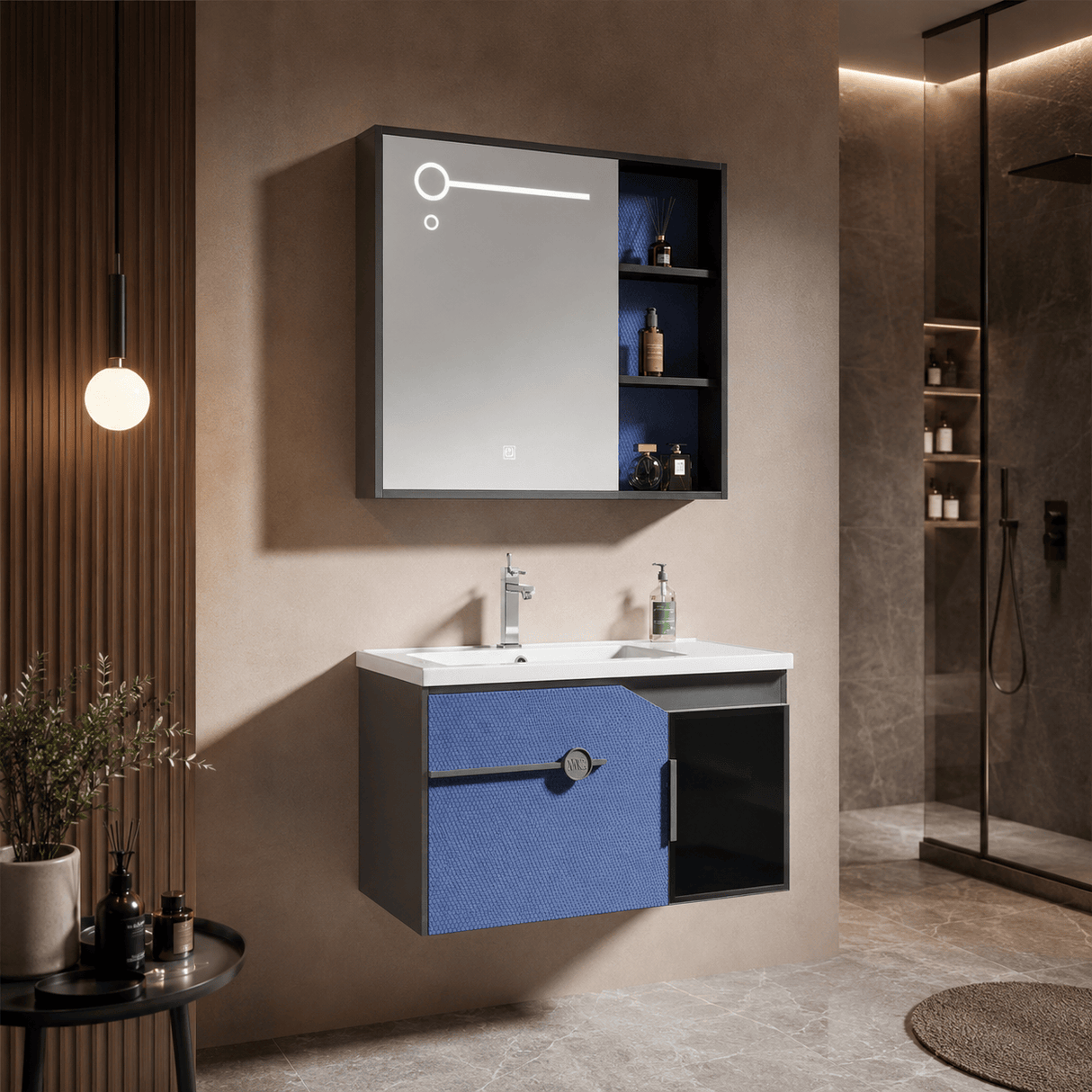 Wahkit Bathroom Vanity & Cabinets Wahkit Blue Accent PVC Bathroom Vanity with Mirror 600mm - K-9625