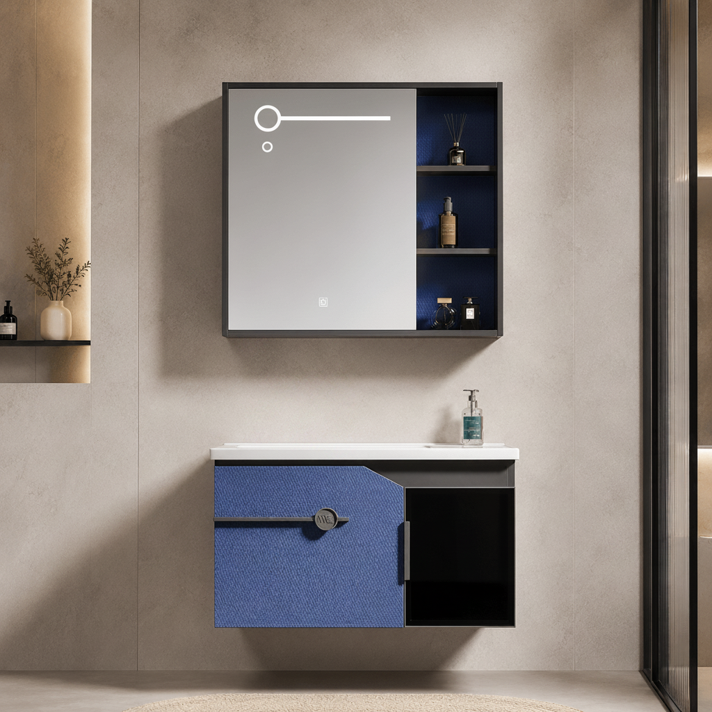 Wahkit Bathroom Vanity & Cabinets Wahkit Blue Accent PVC Bathroom Vanity with Mirror 600mm - K-9625