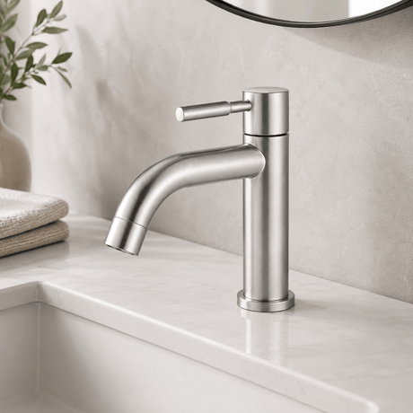 Wahkit Bathroom Faucet Wahkit Brushed Curved Basin Tap in 304 Stainless Steel - K-8901L