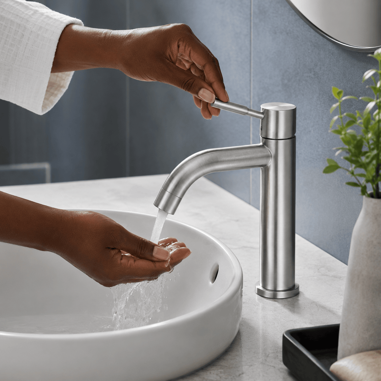 Wahkit Bathroom Faucet Wahkit Brushed Curved Basin Tap in 304 Stainless Steel - K-8901L