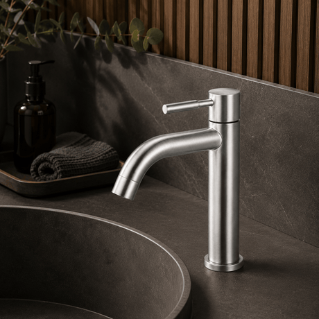 Wahkit Bathroom Faucet Wahkit Brushed Curved Basin Tap in 304 Stainless Steel - K-8901L