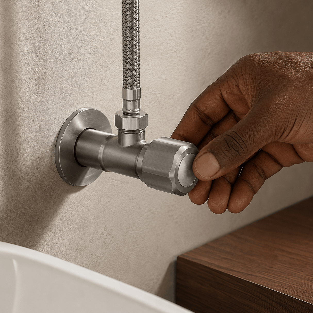 Wahkit Taps & Faucets Wahkit Brushed Round Angle Valve in 304 Stainless Steel - K-8642L