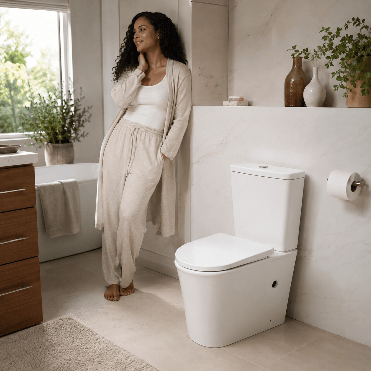 Wahkit Toilet & Urinal Wahkit Ceramic Modern Skirted Two-Piece Water Closet with D-Shaped Bowl & Slim Tank 615mm - 2002S