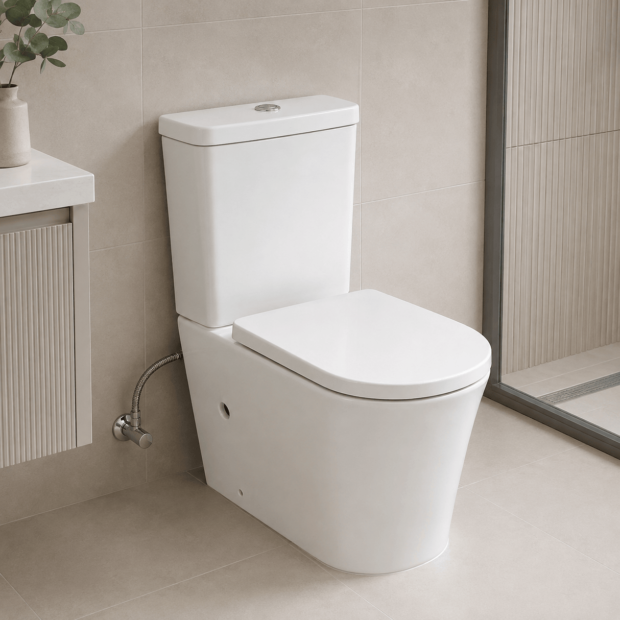 Wahkit Toilet & Urinal Wahkit Ceramic Modern Skirted Two-Piece Water Closet with D-Shaped Bowl & Slim Tank 615mm - 2002S