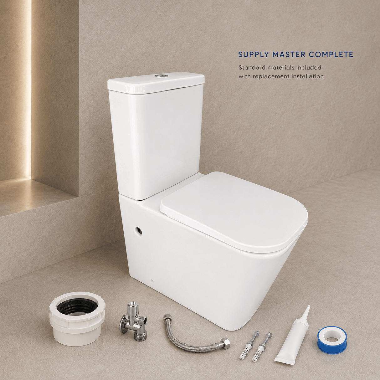 Wahkit Toilet & Urinal Wahkit Ceramic Modern Skirted Two-Piece Water Closet with D-Shaped Bowl & Wide Tank 630mm - 2010