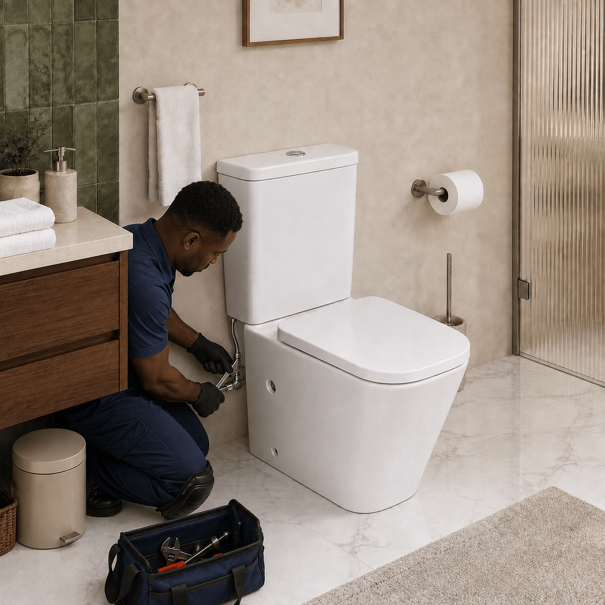 Wahkit Toilet & Urinal Wahkit Ceramic Modern Skirted Two-Piece Water Closet with D-Shaped Bowl & Wide Tank 630mm - 2010