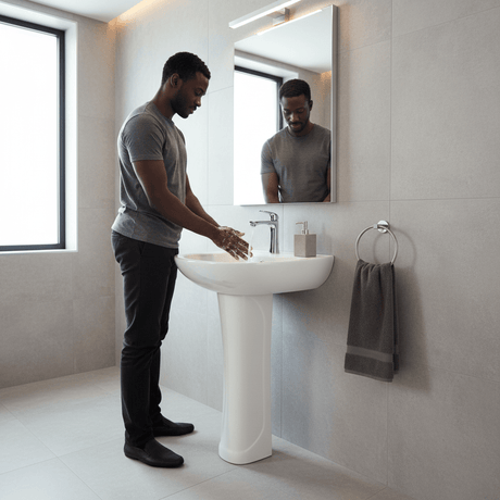 Wahkit Bathroom Sink Wahkit Ceramic Pedestal Basin with Narrow Deep Bowl & Curved Pedestal 500mm - 4002