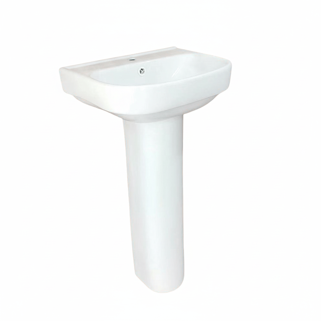 Wahkit Bathroom Sink Wahkit Ceramic Pedestal Basin with Rounded-Corner Rectangular Bowl & Straight Pedestal 400mm - 4011