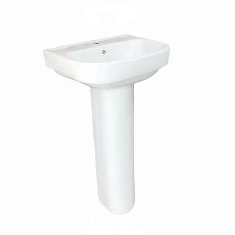 Wahkit Bathroom Sink Wahkit Ceramic Pedestal Basin with Rounded-Corner Rectangular Bowl & Straight Pedestal 400mm - 4011