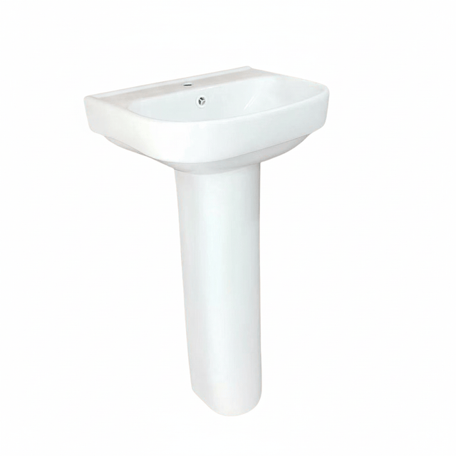 Wahkit Bathroom Sink Wahkit Ceramic Pedestal Basin with Rounded-Corner Rectangular Bowl & Straight Pedestal 400mm - 4011