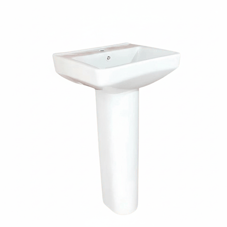 Wahkit Bathroom Sink Wahkit Ceramic Pedestal Basin with Square-Corner Rectangular Bowl & Straight Pedestal 405mm - 4005