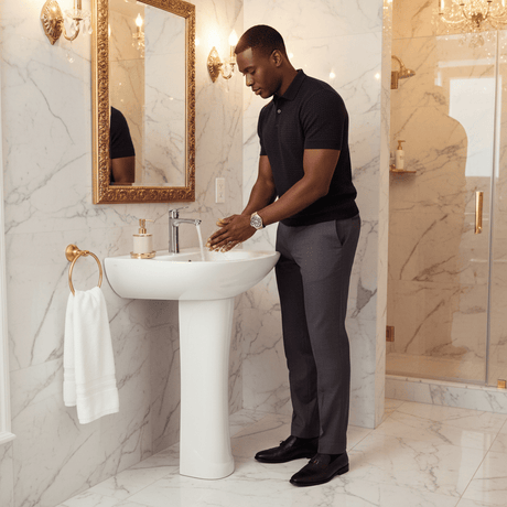 Wahkit Bathroom Sink Wahkit Ceramic Pedestal Basin with Wide Shallow Bowl & Curved Pedestal 530mm - 4001