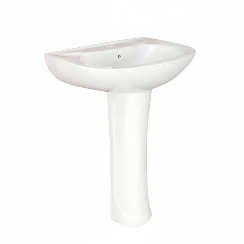Wahkit Bathroom Sink Wahkit Ceramic Pedestal Basin with Wide Shallow Bowl & Curved Pedestal 530mm - 4001
