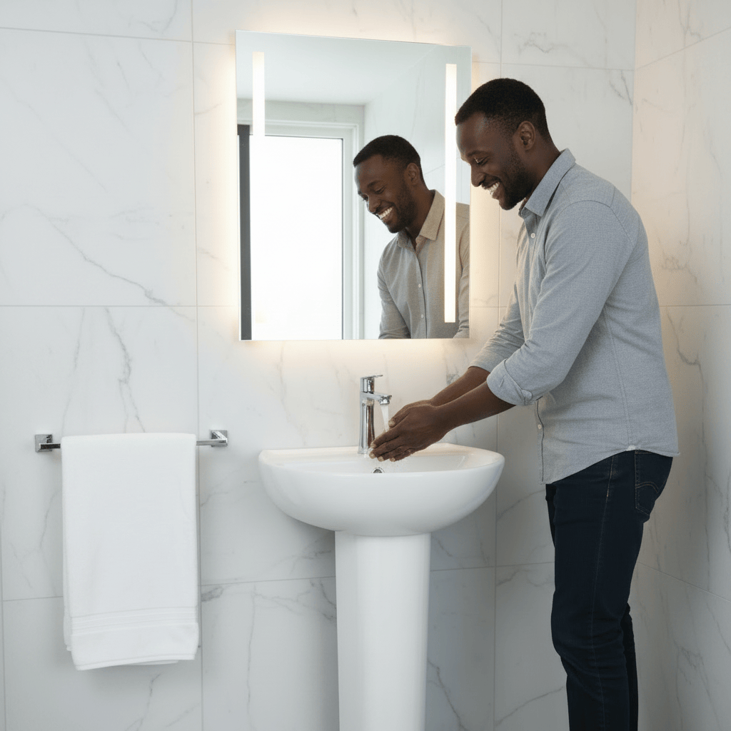 Wahkit Bathroom Sink Wahkit Ceramic Pedestal Basin with Wide Shallow Bowl & Straight Pedestal 465mm - 4006