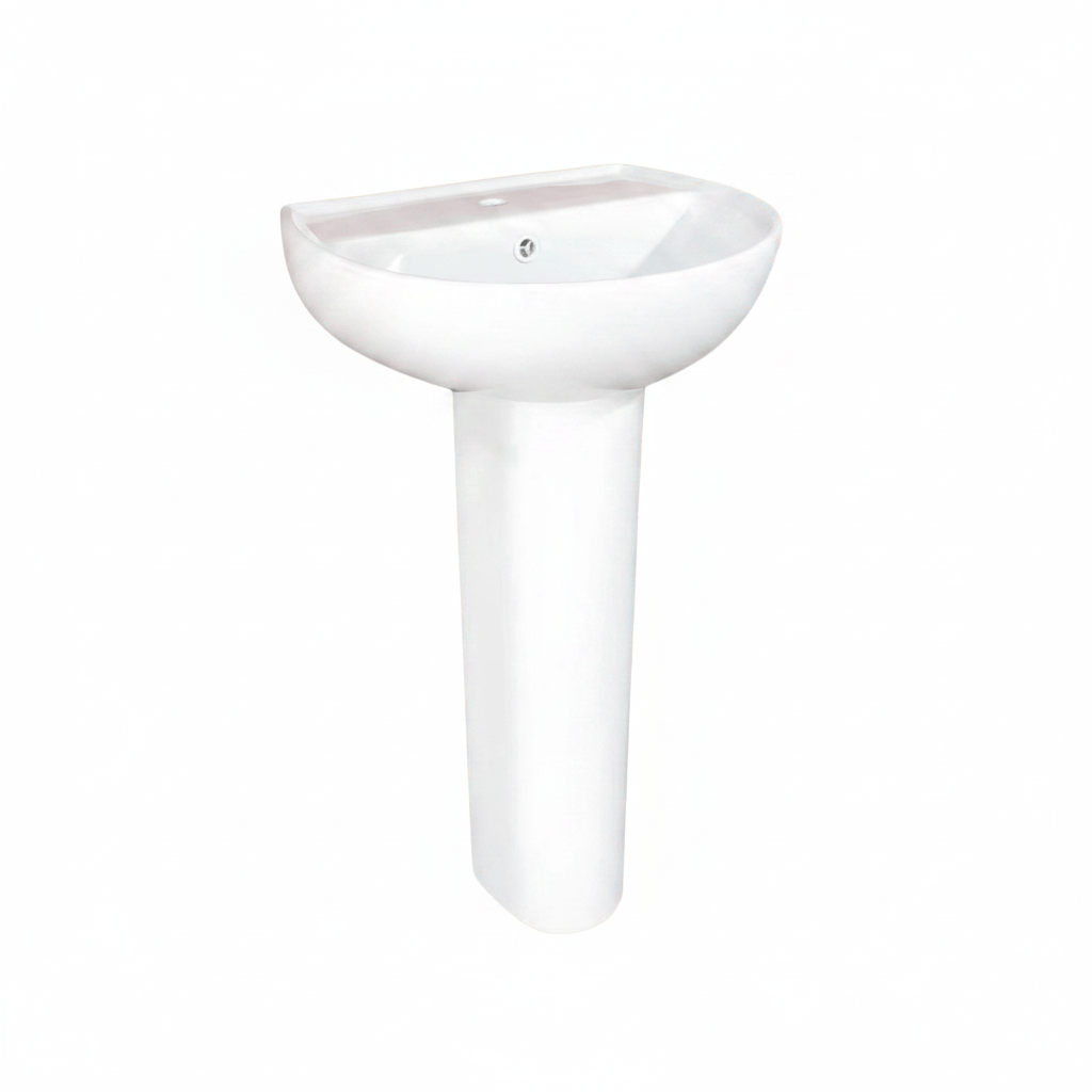 Wahkit Bathroom Sink Wahkit Ceramic Pedestal Basin with Wide Shallow Bowl & Straight Pedestal 465mm - 4006
