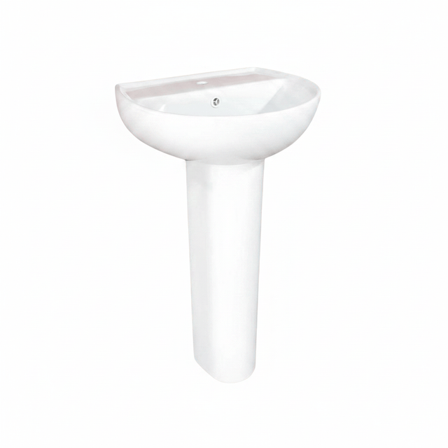Wahkit Bathroom Sink Wahkit Ceramic Pedestal Basin with Wide Shallow Bowl & Straight Pedestal 465mm - 4006