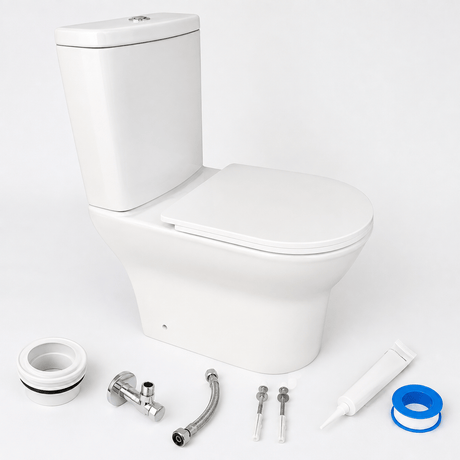 Wahkit Toilet & Urinal Wahkit Ceramic Skirted Two-Piece Water Closet with Tapered Tank & Rounded Bowl 647mm - 2012S