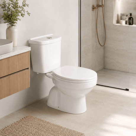 Wahkit Toilet & Urinal Wahkit Ceramic Standard Two-Piece Water Closet with Round Bowl, Curved-Top Tank & Floor Outlet 635mm - 2004S