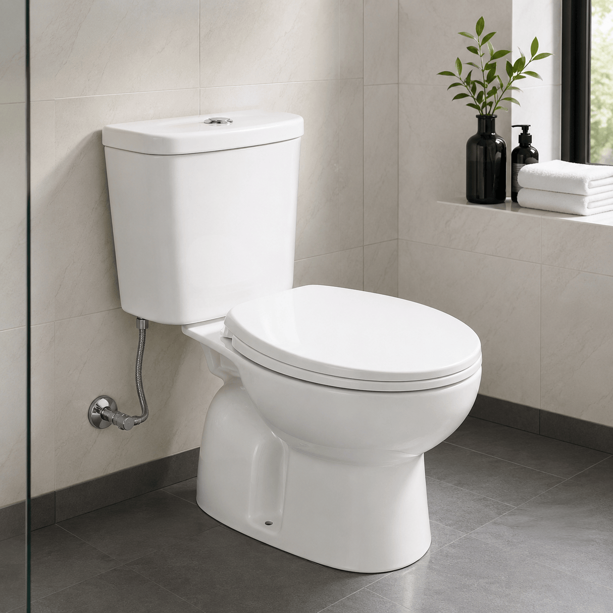 Wahkit Toilet & Urinal Wahkit Ceramic Standard Two-Piece Water Closet with Round Bowl, Curved-Top Tank & Floor Outlet 635mm - 2004S