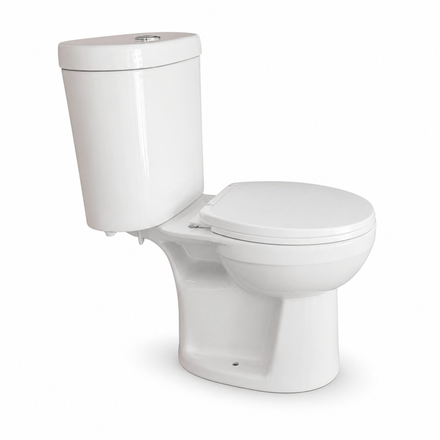 Wahkit Toilet & Urinal Wahkit Ceramic Standard Two-Piece Water Closet with Round Bowl, Cylindrical Tank & Floor Outlet 642mm - 2005S