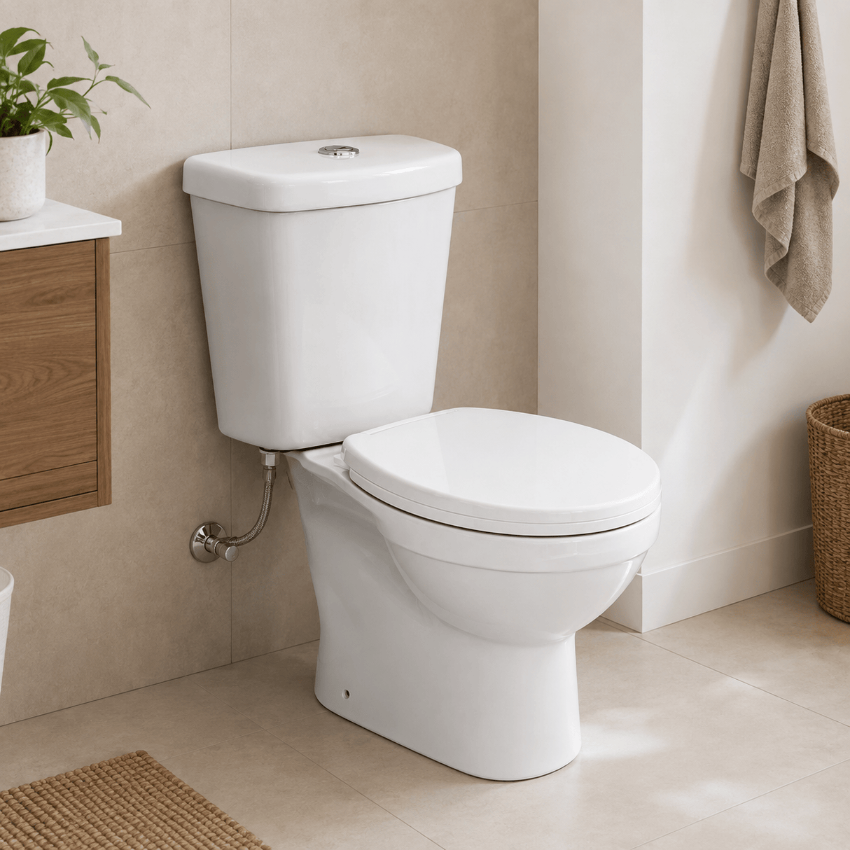 Wahkit Toilet & Urinal Wahkit Ceramic Standard Two-Piece Water Closet with Round Bowl, Tapered Tank & Floor Outlet 635mm - 2003S