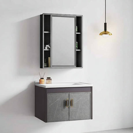 Wahkit Bathroom Vanity & Cabinets Wahkit Charcoal Grey PVC Bathroom Vanity with Marble-Look Doors and Mirror 600mm - K-9322