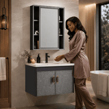 Wahkit Bathroom Vanity & Cabinets Wahkit Charcoal Grey PVC Bathroom Vanity with Marble-Look Doors and Mirror 600mm - K-9322