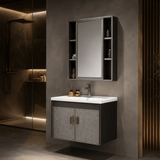 Wahkit Bathroom Vanity & Cabinets Wahkit Charcoal Grey PVC Bathroom Vanity with Marble-Look Doors and Mirror 600mm - K-9322