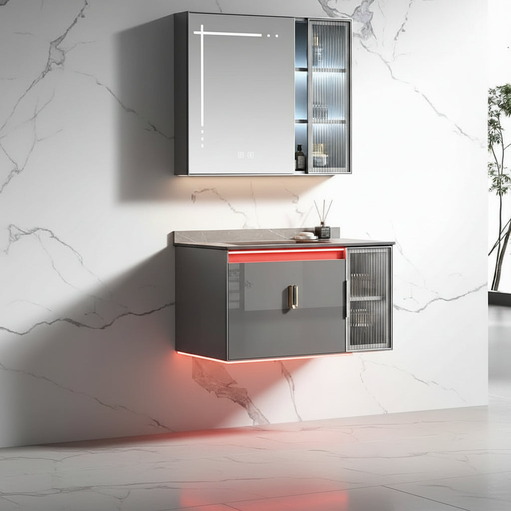 Wahkit Bathroom Vanity & Cabinets Wahkit Charcoal Marble Plywood Bathroom Vanity with Basin and Smart Mirror 800mm - K-9049AC