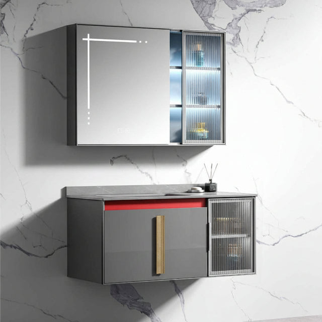 Wahkit Bathroom Vanity & Cabinets Wahkit Charcoal Marble Plywood Bathroom Vanity with Basin and Smart Mirror 800mm - K-9049AC