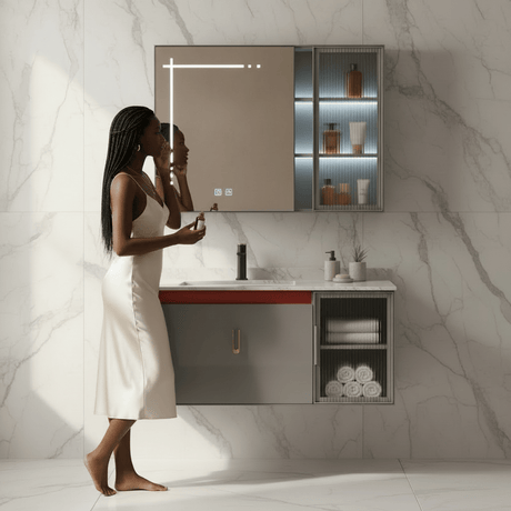 Wahkit Bathroom Vanity & Cabinets Wahkit Charcoal Marble Plywood Bathroom Vanity with Basin and Smart Mirror 800mm - K-9049AC