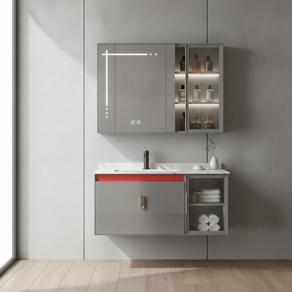 Wahkit Bathroom Vanity & Cabinets Wahkit Charcoal Marble Plywood Bathroom Vanity with Basin and Smart Mirror 800mm - K-9049AC