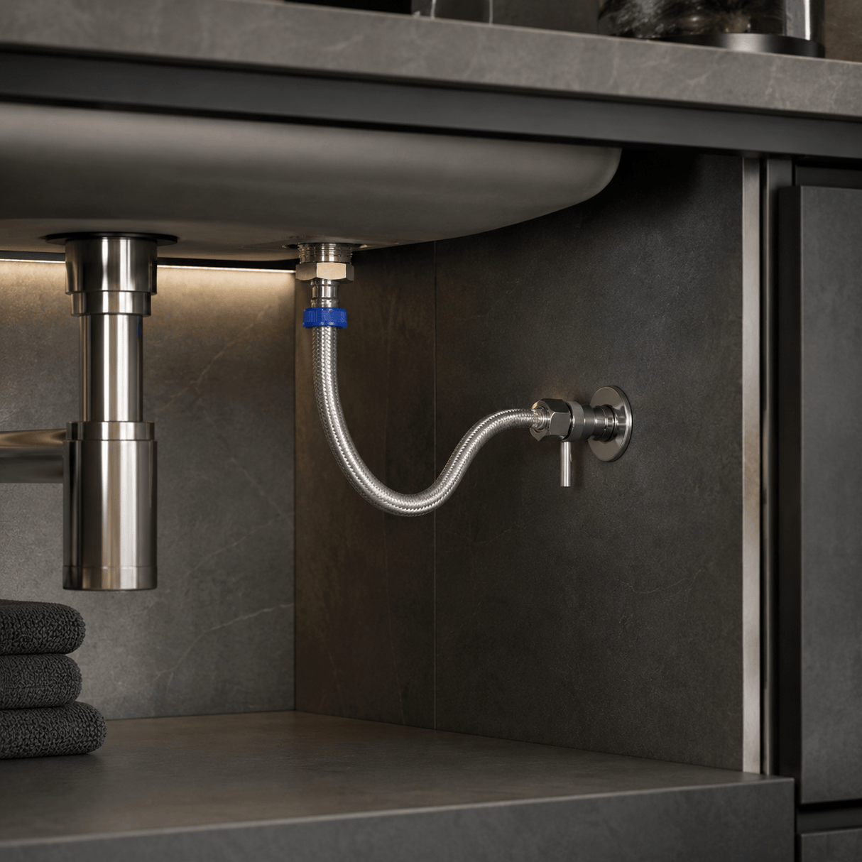 Wahkit Plumbing Parts & Fittings Wahkit Chrome Braided Flexible Connector Hose in Stainless Steel 40cm - K-J424-40