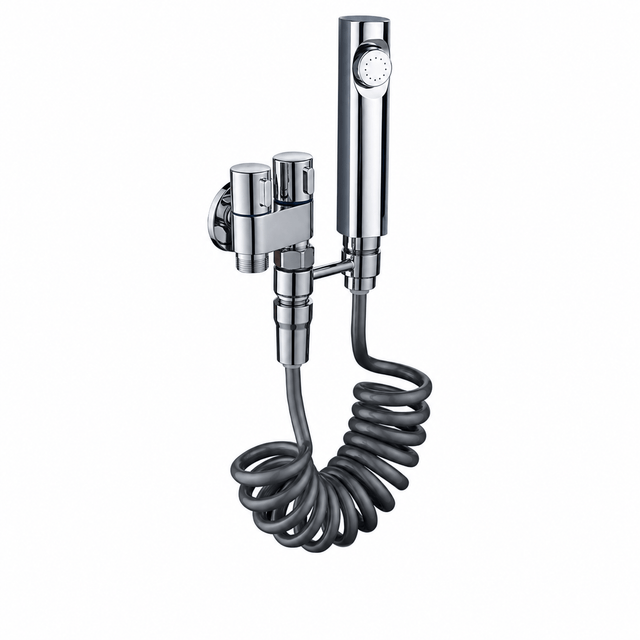 Wahkit Shower Set & Head Wahkit Chrome Handheld Bidet Spray Set in Stainless Steel with 2-Way Angle Valve - K-8652