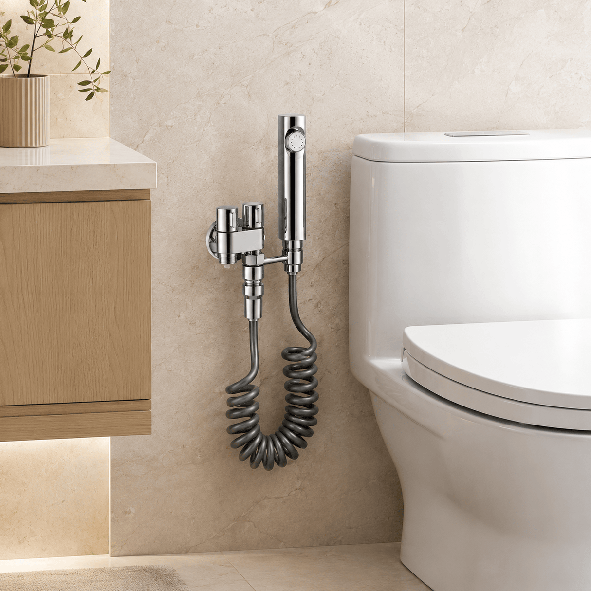 Wahkit Shower Set & Head Wahkit Chrome Handheld Bidet Spray Set in Stainless Steel with 2-Way Angle Valve - K-8652