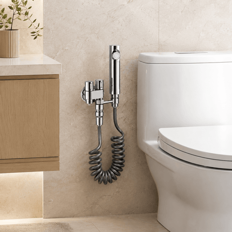 Wahkit Shower Set & Head Wahkit Chrome Handheld Bidet Spray Set in Stainless Steel with 2-Way Angle Valve - K-8652